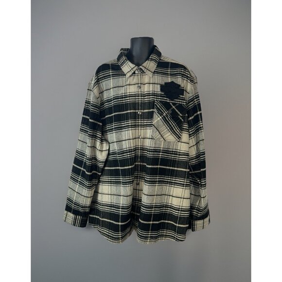 Harley Davidson Men 3XL Gray Black Plaid Flannel Shirt Jacket wool blend Snap up
